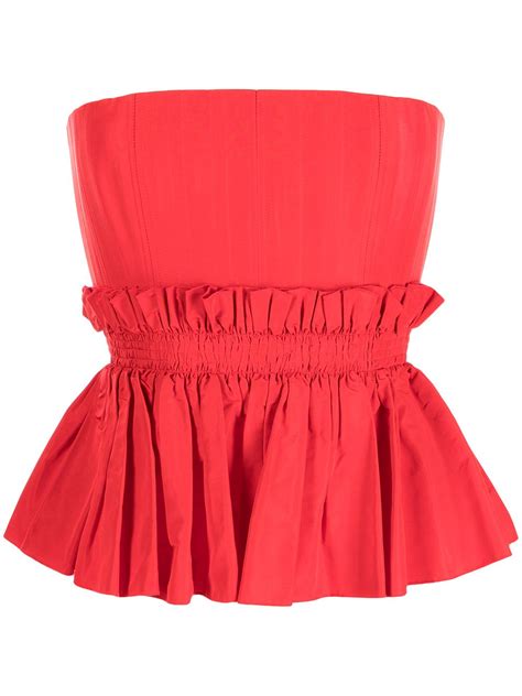 Peplum Bustier Red Wool and Silk 